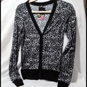 Hearts Hips black gray leopard cardigan sweater S